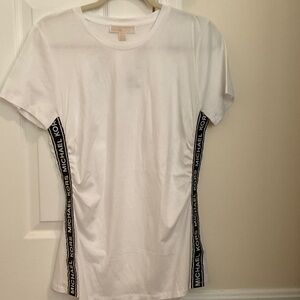 Michael Kors White Tee with Black Side Logo Stripes